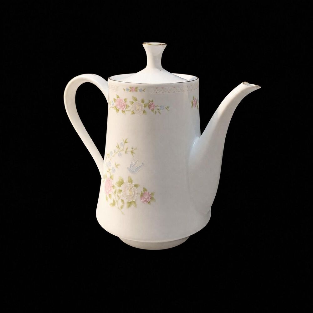 Vintage Porcelain Teapot Coffee Pot, Pastel Florals & 24K Gold Trim, Crown Ming